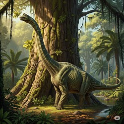 Brachiosaurus next to a tree